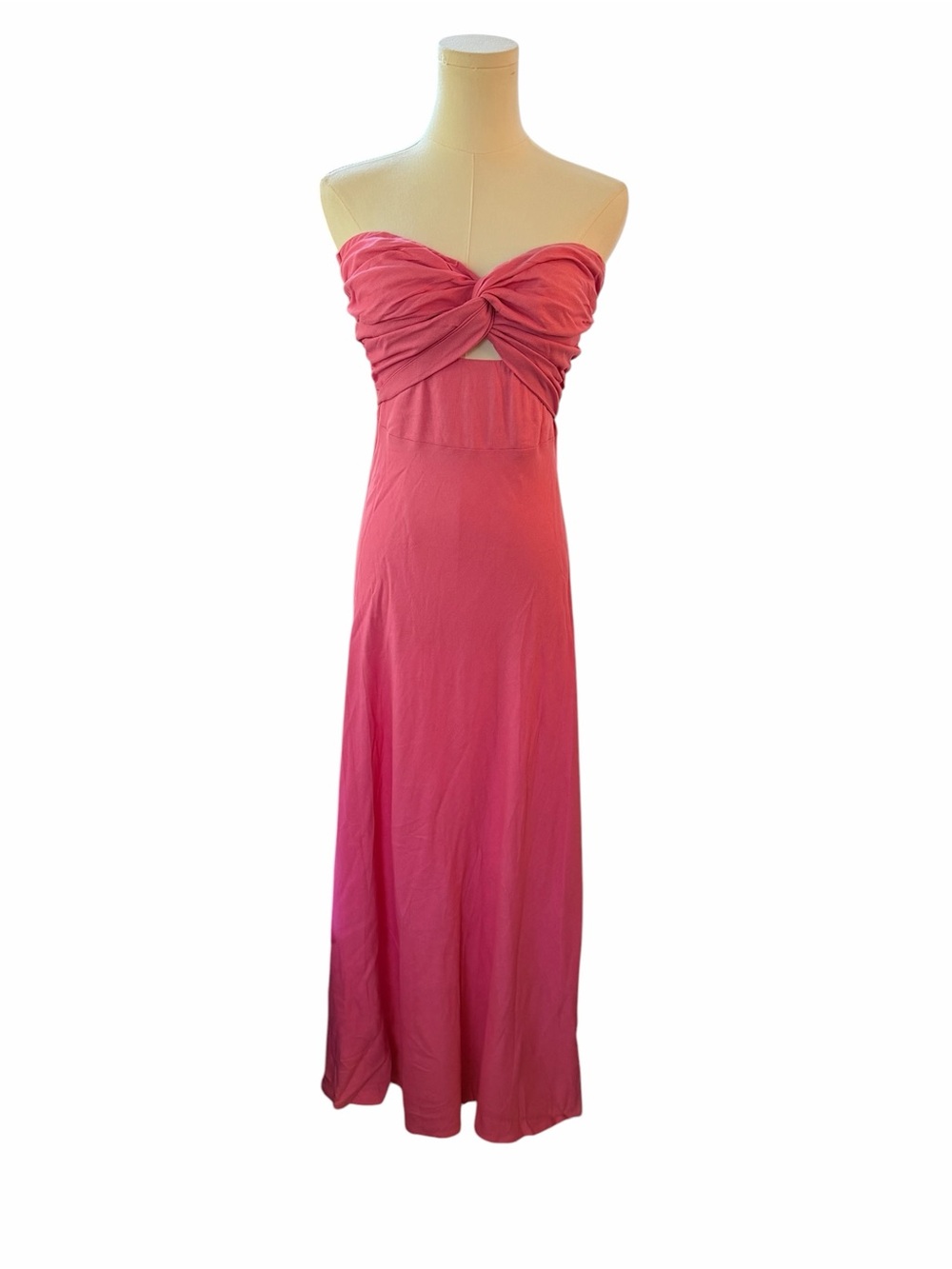 NWT Petal & Pup Pink Linen Blend Twist Bust Strapless Vibrant Maxi Dress US 4
